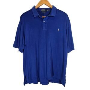 Vtg Ralph Lauren Polo Navy Blue Cotton Collar Shirt Flesh Pony Money XLT Tall
